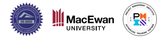 achievement in business competencies logo macewan university logo and the pmi institute logo