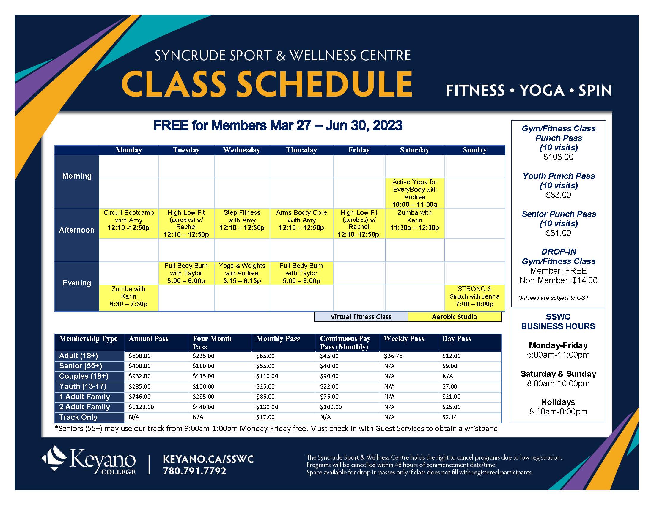 fitness class schedule 