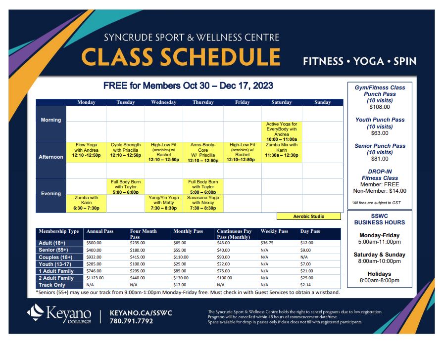 fitness class schedule