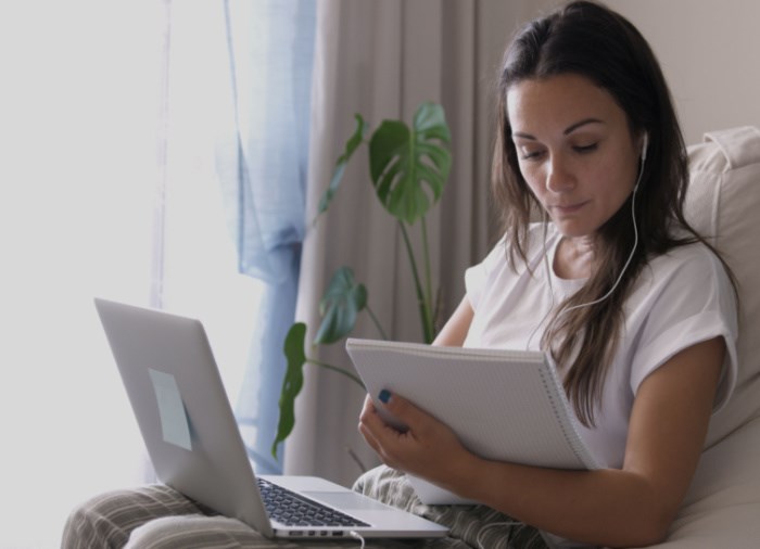 student at home learning on computer