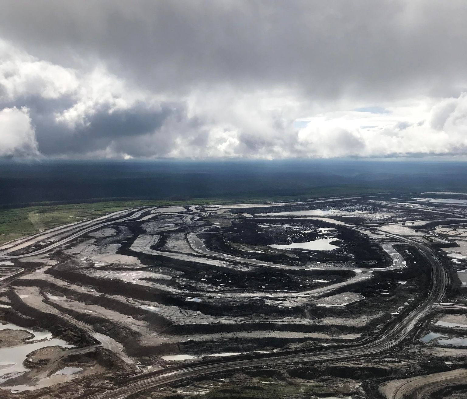 aerial view of oil sands operations
