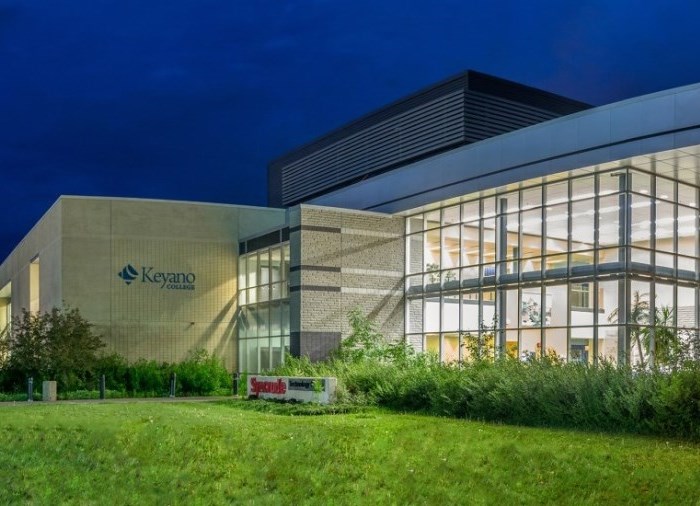 exterior of Keyano College building at night