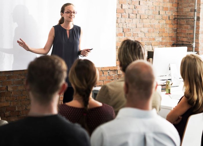 woman speaking to group