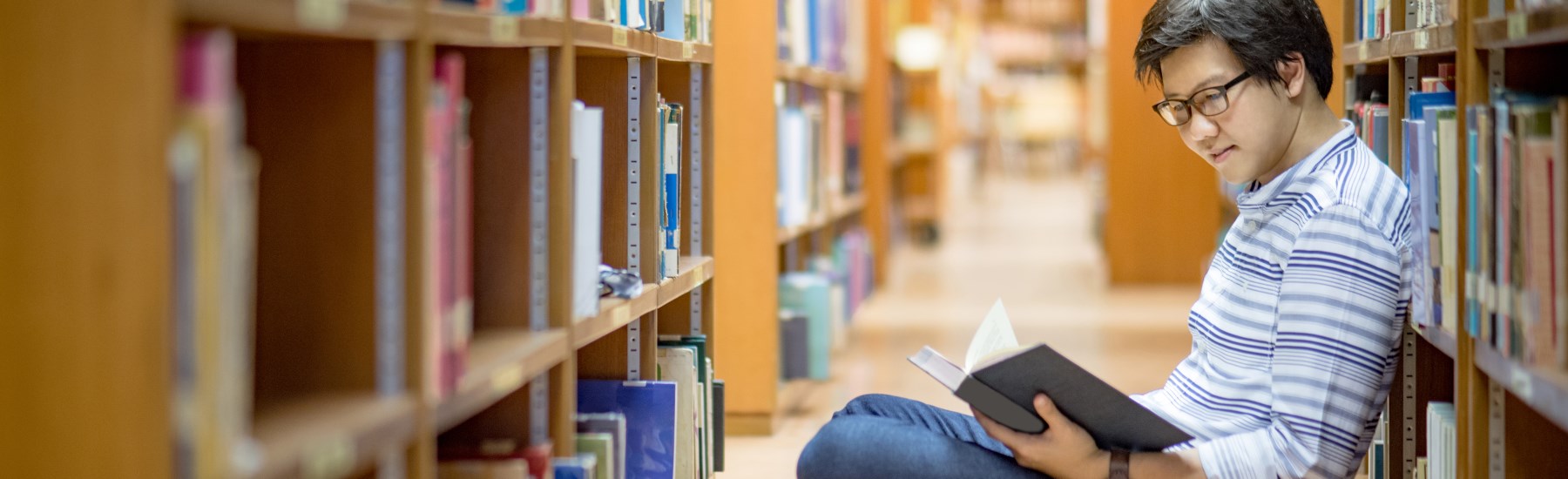 student searches library collection