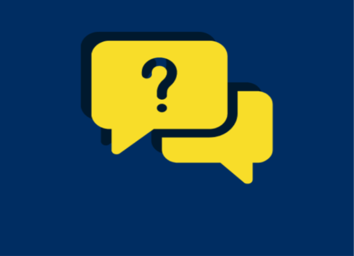 Yellow conversation box with blue question mark