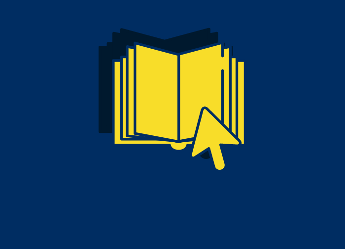 Yellow book and arrow on dark blue background