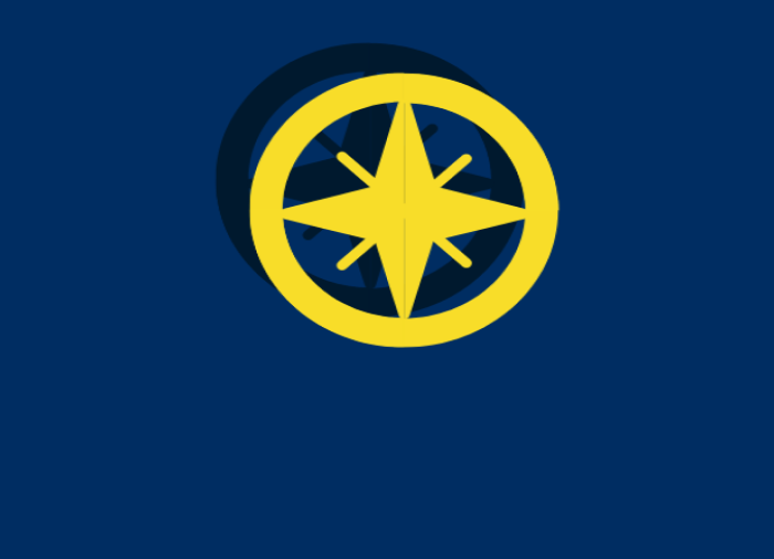 Yellow directional symbol on a dark blue background
