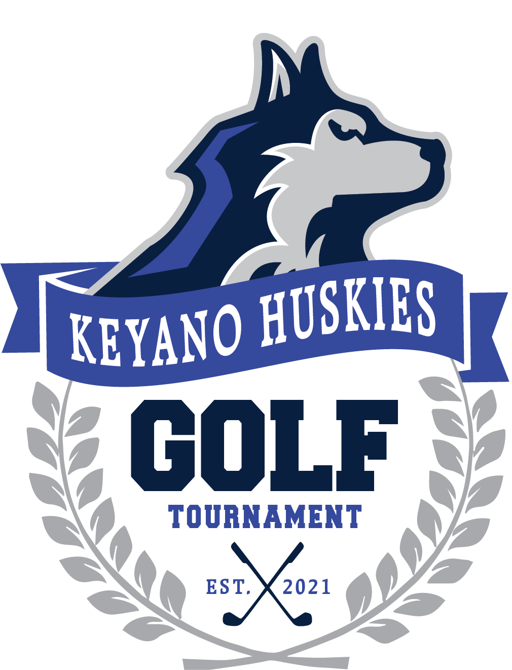 Huskies Golf Tournament Logo: Huskie head on a crest