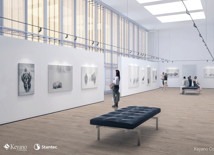 Woman look at art on wall
