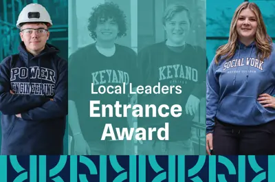 Four Keyano College students promote the Local Leaders Entrance Award.