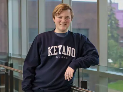 A headshot of Ashton Morehouse, wearing Keyano College sweatshirt
