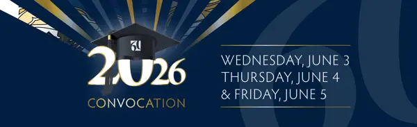 2026 Convocation logo with the 60th logo on the grad cap. Wednesday, June 3, Thursday, June 4, & Friday, June 5